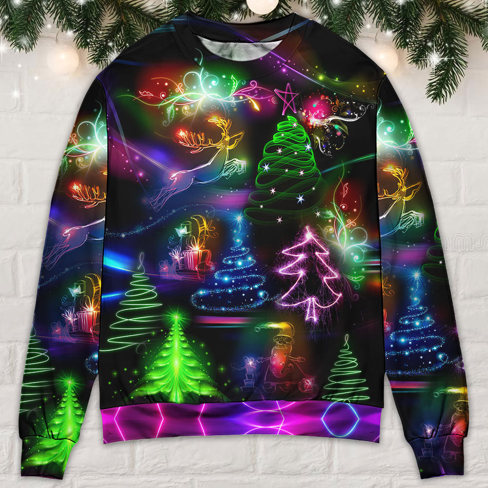 Christmas Neon Art Christmas Tree And Snowman Style - Sweater - Ugly Christmas Sweaters - Owls Matrix LTD