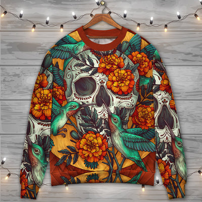 Skull Floral Skull Hummingbird - Sweater - Ugly Christmas Sweaters - Owls Matrix LTD