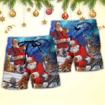 Christmas Santa Claus Xmas Is Coming Sky Night Art Style - Beach Short - Owls Matrix LTD