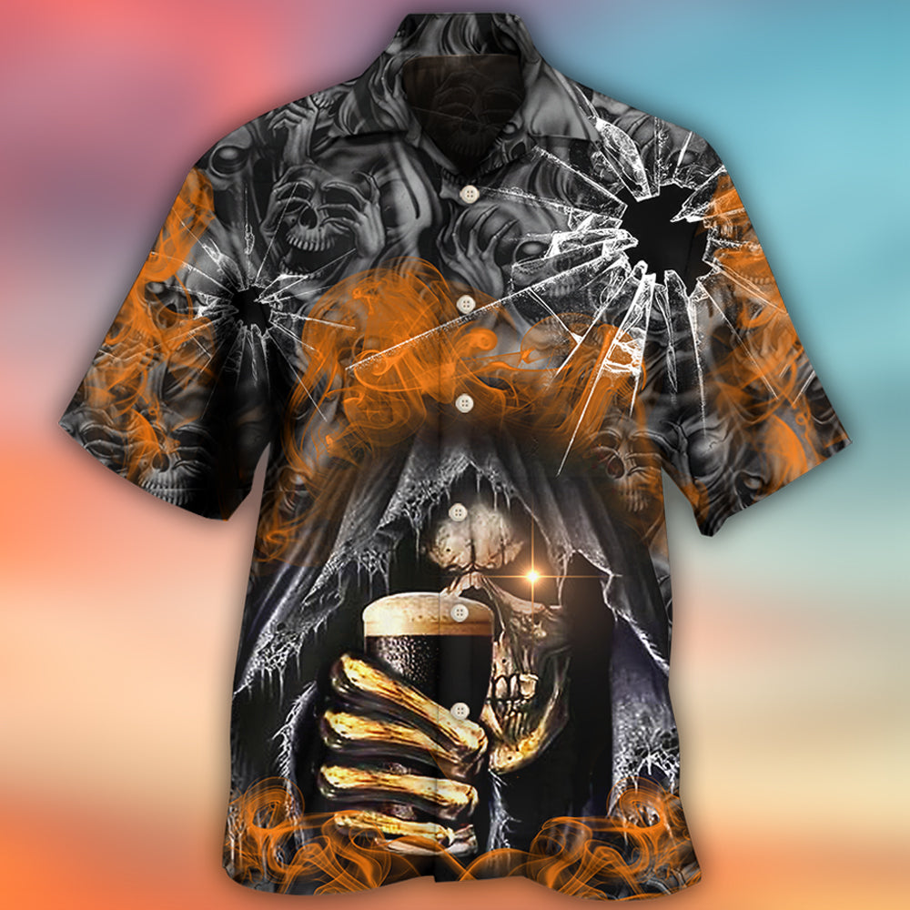 Skull Dark Drinking Orange Smoke Lighting - Hawaiian Shirt - Owls Matrix LTD