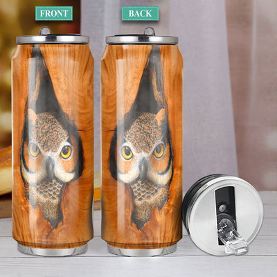 M Owl Wood Leather Style - Soda Can Tumbler - Owls Matrix LTD