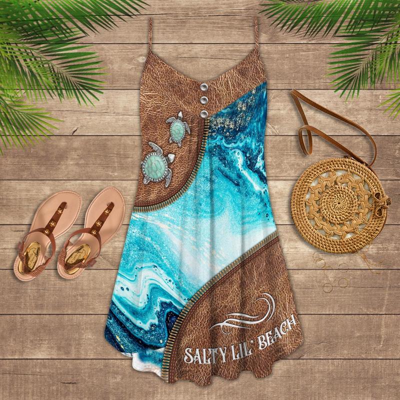 Turtle Is Beach Soul Salty Life Beach - Summer Dress - Owls Matrix LTD