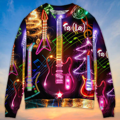 Christmas Guitar Tree Happy Glow Light Style - Sweater - Ugly Christmas Sweaters - Owls Matrix LTD