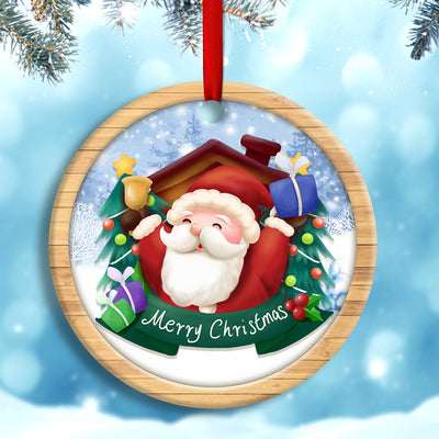 Christmas Santa Snowman Merry Christmas Custom Photo Personalized - Circle Ornament - Owls Matrix LTD