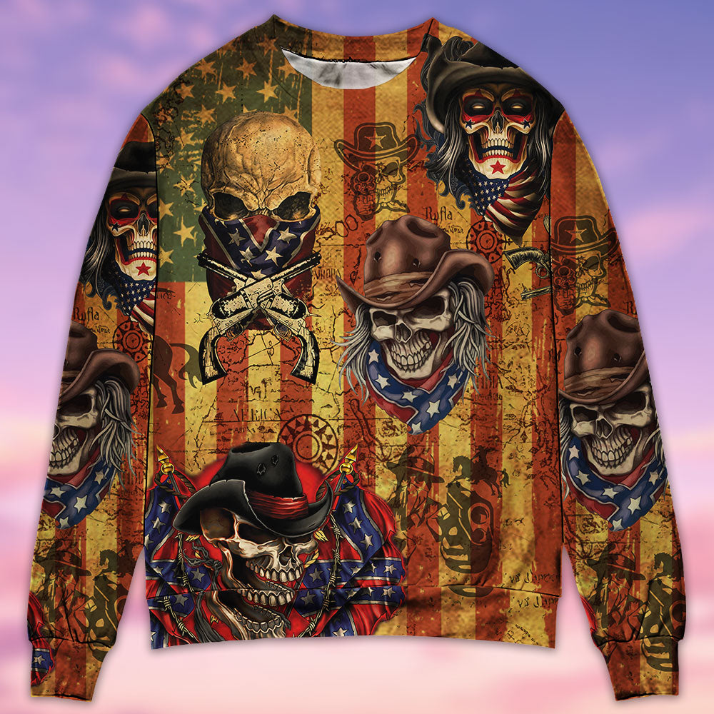 Skull Cowboy America Retro - Sweater - Ugly Christmas Sweaters - Owls Matrix LTD