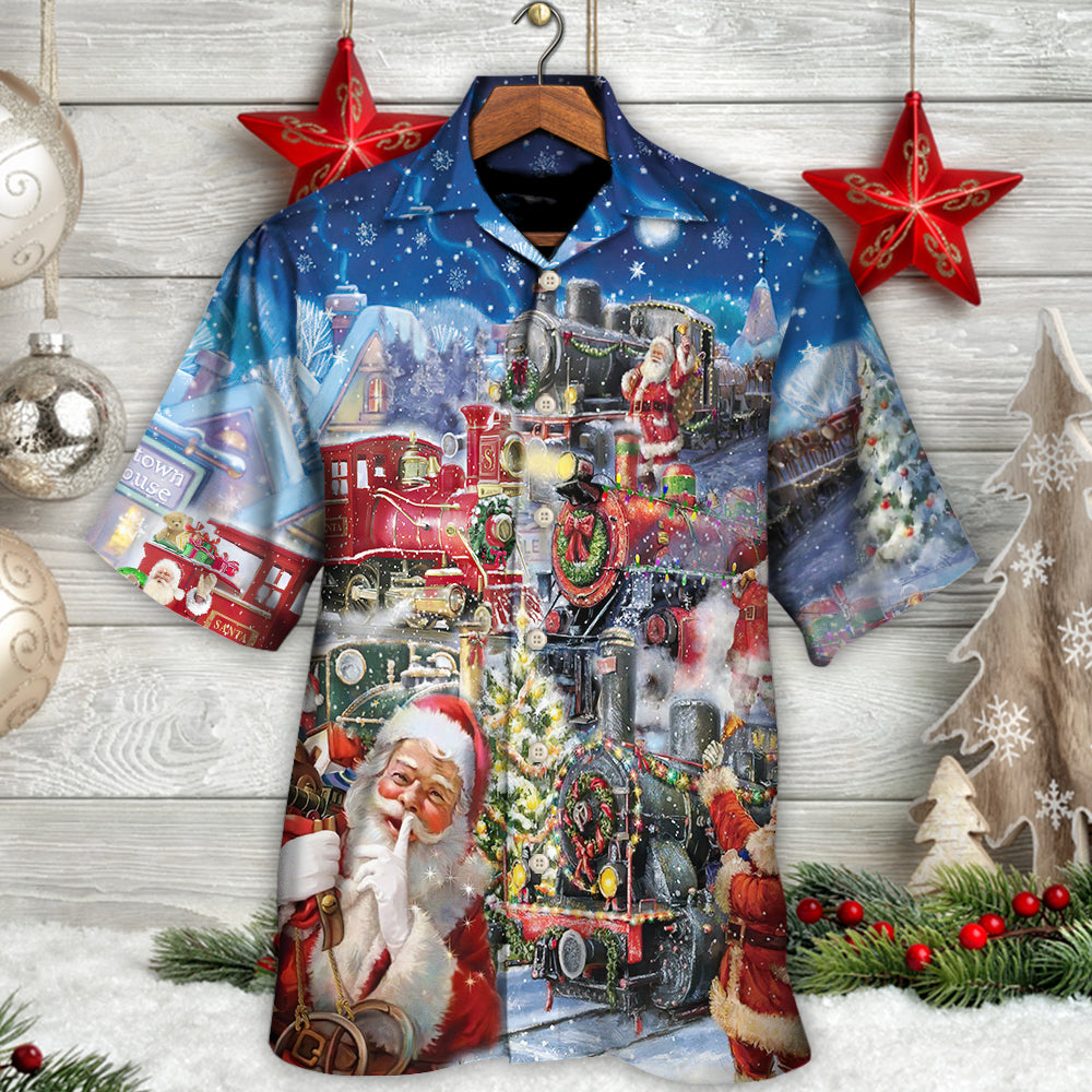 Christmas Santa's Express Train - Hawaiian Shirt - Owls Matrix LTD