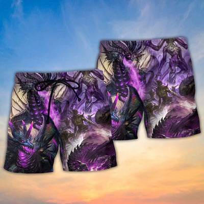 Dragon Purple Skull Monster Lightning Fight Art Style - Beach Short - Owls Matrix LTD