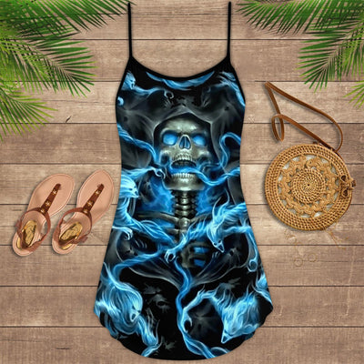 Skull Black Ground Blue - Summer Dress - Owls Matrix LTD