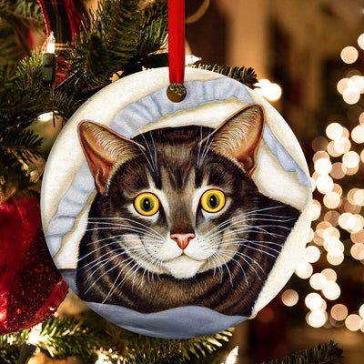 Cat Cute Tabby Art Style - Circle Ornament - Owls Matrix LTD