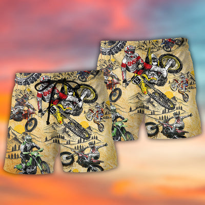 Motocross Lover Motorcycle Biker Vintage Art Style - Beach Short - Owls Matrix LTD