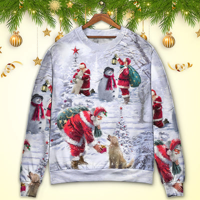 Christmas Santa Claus Chilling With Animal Snowman Happy Xmas Art Style - Sweater - Ugly Christmas Sweaters - Owls Matrix LTD