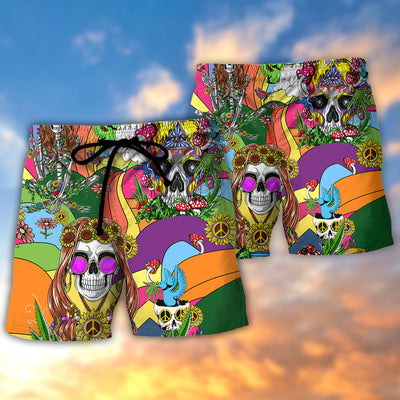 Hippie Skull Peace Life Color So Funny - Beach Short - Owls Matrix LTD