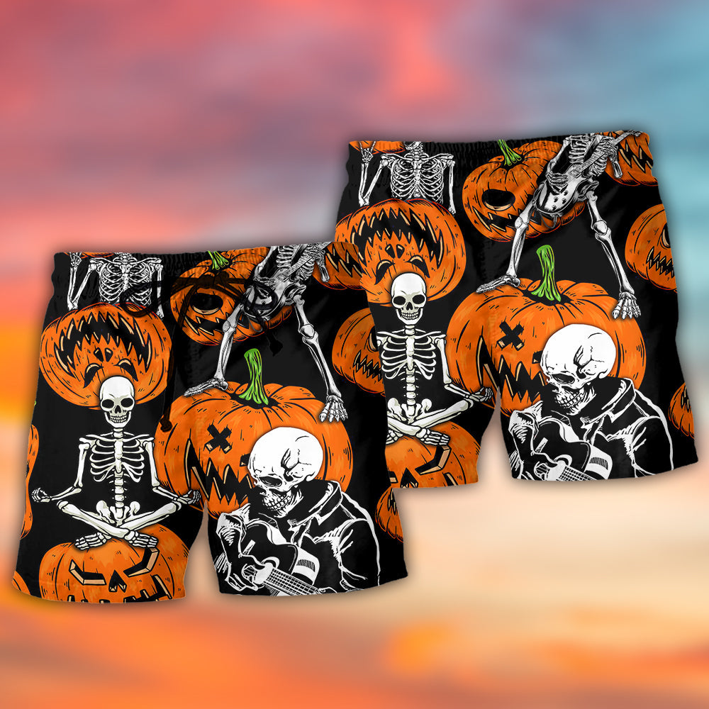 Halloween Skeleton Pumpkin Scary - Beach Short - Owls Matrix LTD