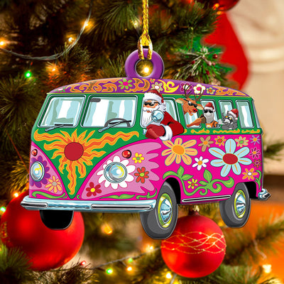 Hippie Christmas Funny Santa Drive Car - Custom Shape Ornament - Owls Matrix LTD