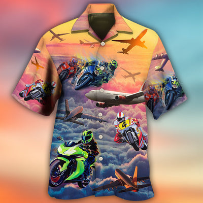 Motorcycle And Airplane Lover Dream Sky - Hawaiian Shirt - Owls Matrix LTD