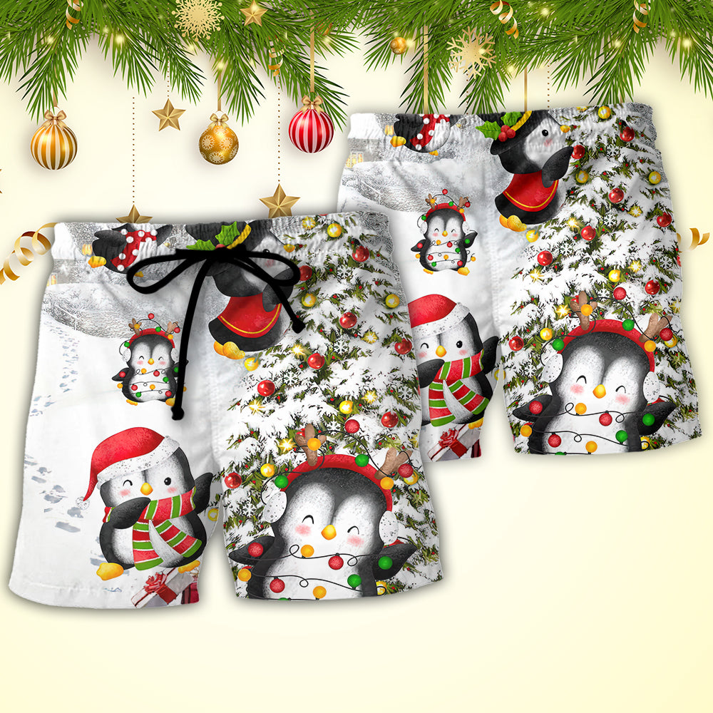 Christmas Chilling Penguin Family In Love Christmas - Beach Short - Owls Matrix LTD