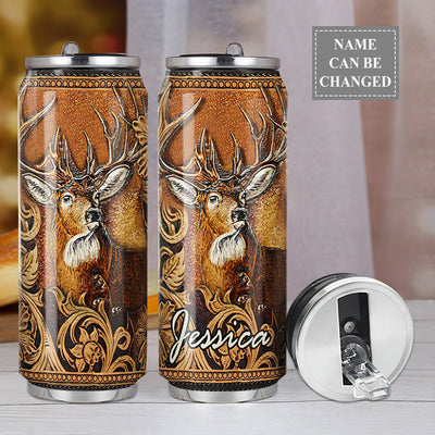 M Deer Classic Wood Style Personalized - Soda Can Tumbler - Owls Matrix LTD