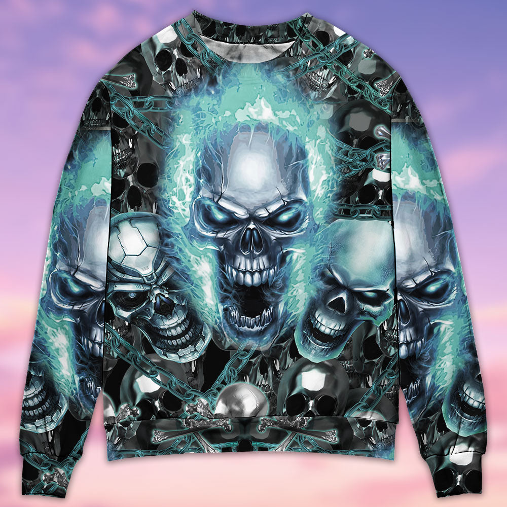 Skull Blue Flame Screaming - Sweater - Ugly Christmas Sweaters - Owls Matrix LTD