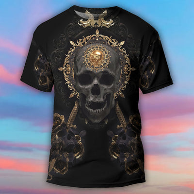 Skull Golden Skull True King Stay True Till Death - Round Neck T-shirt - Owls Matrix LTD