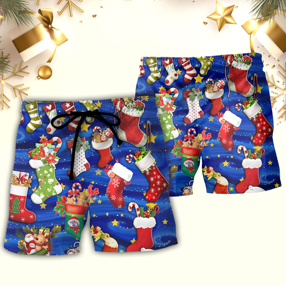 Socks Christmas Tree Merry Xmas Seasons Of Joy - Beach Short - Owls Matrix LTD