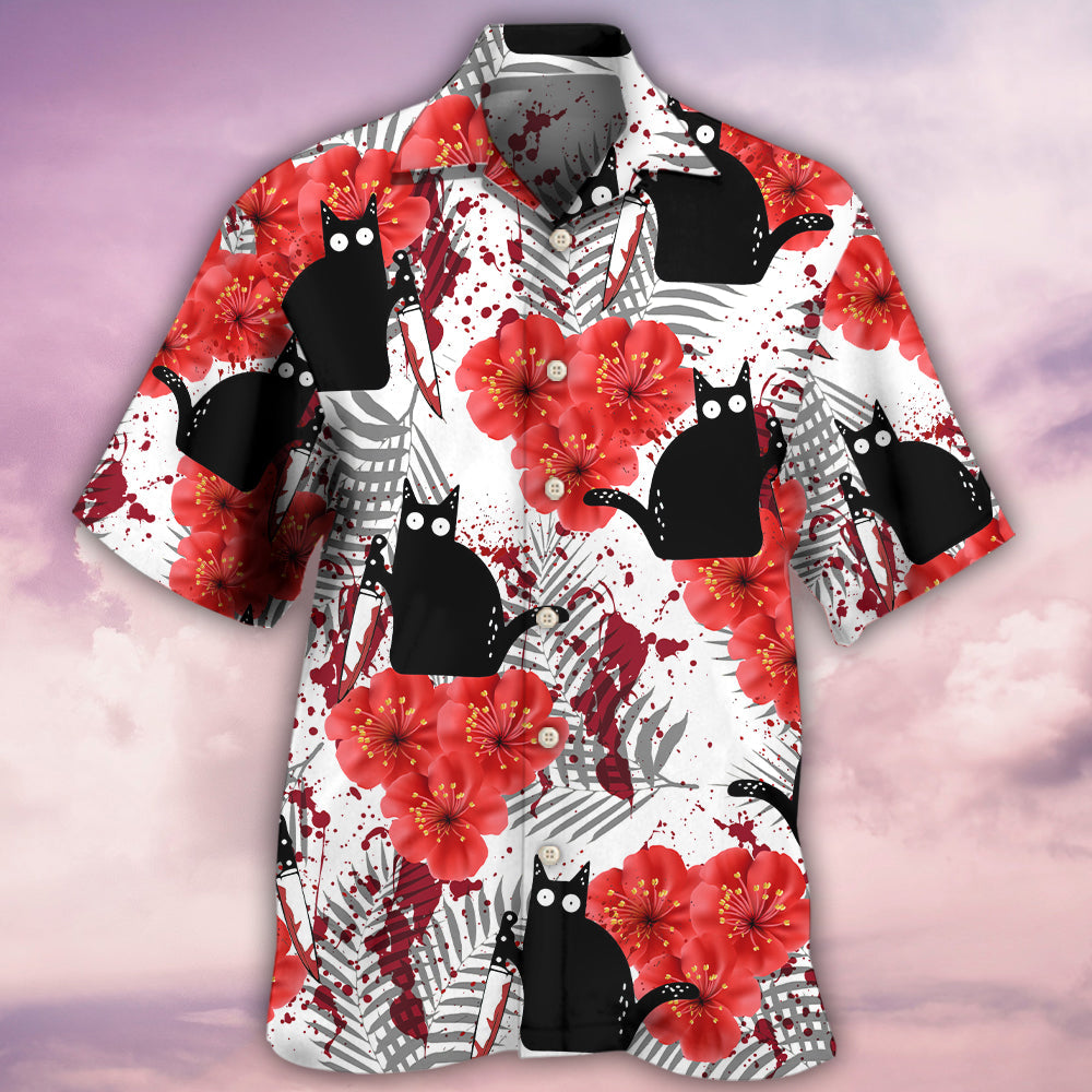 Black Cat Blood Stains - Hawaiian Shirt - Owls Matrix LTD