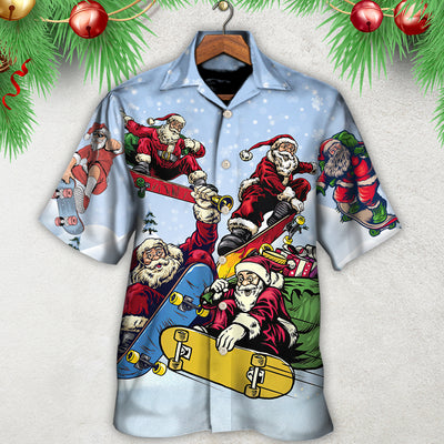 Christmas Santa Skateboard Snow Day - Hawaiian Shirt - Owls Matrix LTD