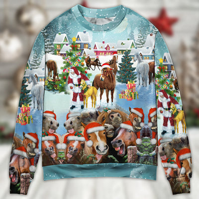 Horse Loves Christmas Very Happy - Sweater - Ugly Christmas Sweaters - Owls Matrix LTD