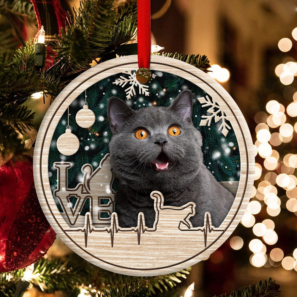 Christmas Cat Lover Heart Beat - Circle Ornament - Owls Matrix LTD