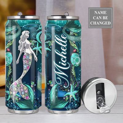 M Mermaid In Ocean Jewelry Style Personalized - Soda Can Tumbler - Owls Matrix LTD