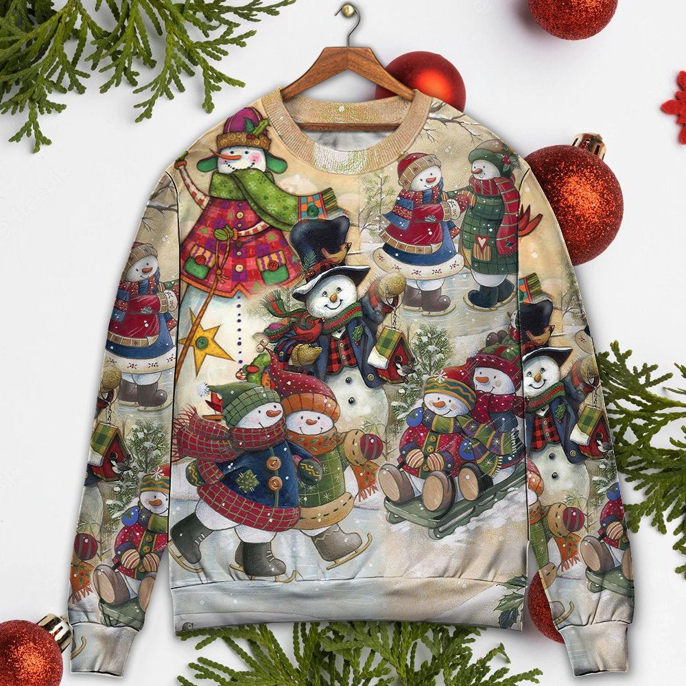 Christmas Couple Snowman Lover Winter Xmas - Sweater - Ugly Christmas Sweaters - Owls Matrix LTD