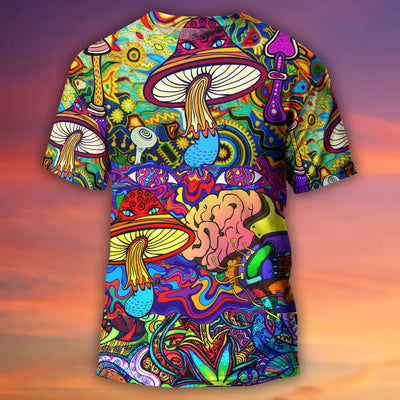 Hippie Mushroom Colorful Lover - Round Neck T-shirt - Owls Matrix LTD