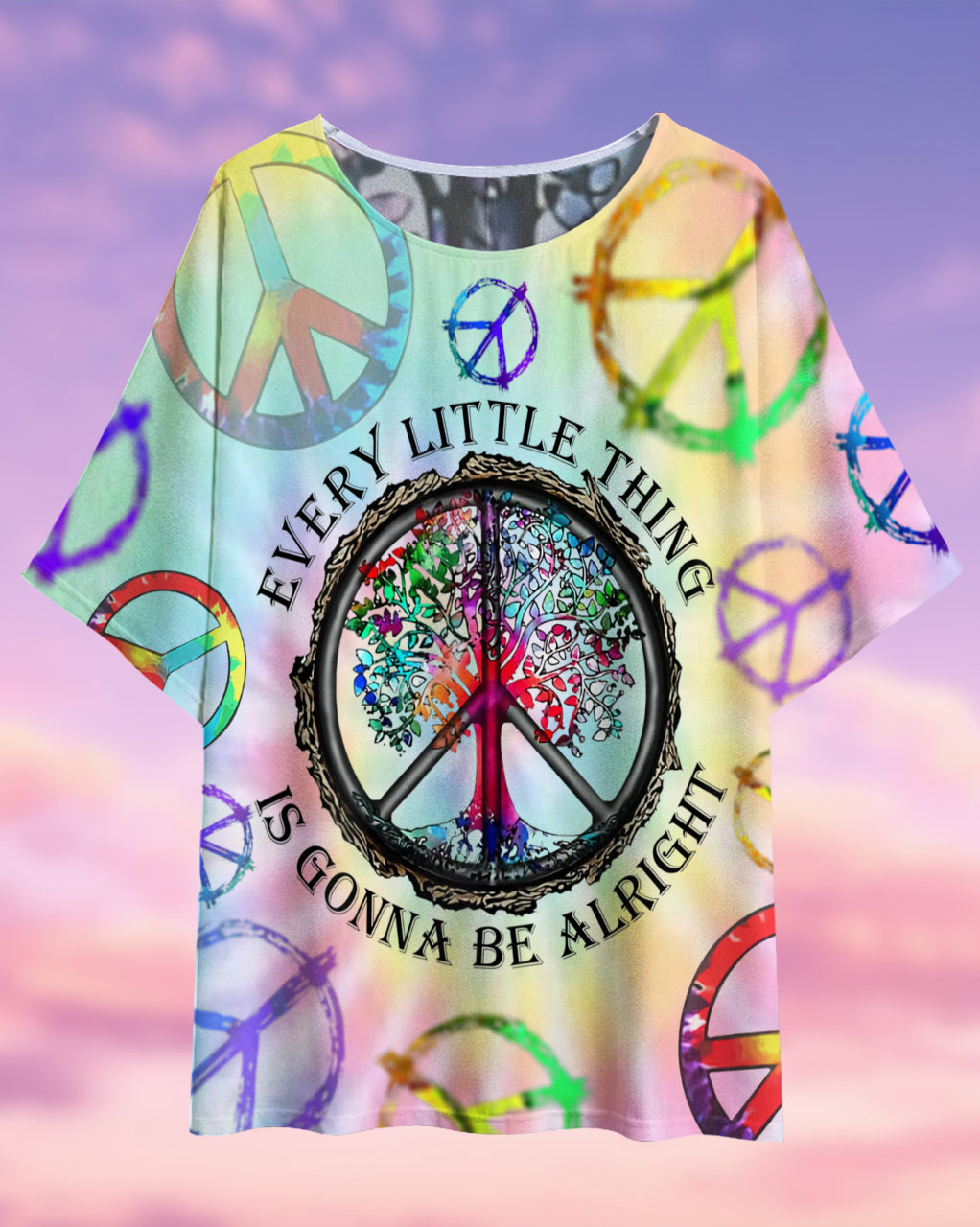 Hippie Every Little Thing Is Gonna Be Alright - Women's T-shirt With Bat Sleeve - Owls Matrix LTD