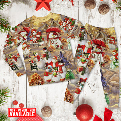 Christmas Snowman Couple Love Xmas - Pajamas Long Sleeve - Owls Matrix LTD