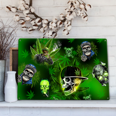 Skull Let's Get High Green - Metal Sign - Owls Matrix LTD