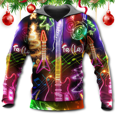 Christmas Guitar Tree Happy Glow Light Style - Hoodie - Owls Matrix LTD
