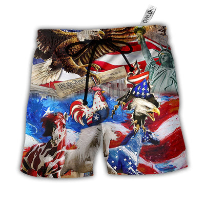 Beach Short / Adults / S America Independence Day Animal Happy - Beach Short - Owls Matrix LTD