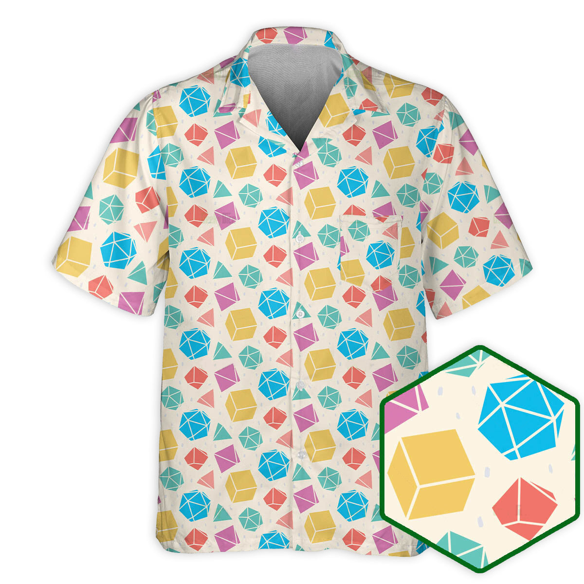 DnD Dice Polygonal Pattern - Hawaiian Shirt - Owls Matrix LTD