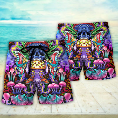 Hippie Mushroom And Skull Art - Beach Short - Owls Matrix LTD