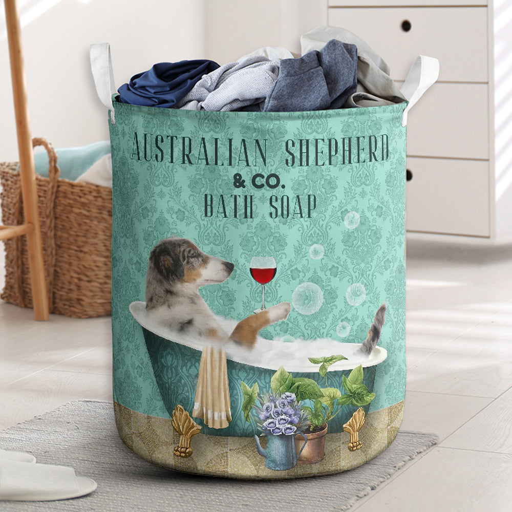 Australian Shepherd Dog And Bath Soap - Laundry Basket - Owls Matrix LTD