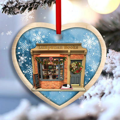 Bookstore Christmas Book And Snowflower - Heart Ornament - Owls Matrix LTD