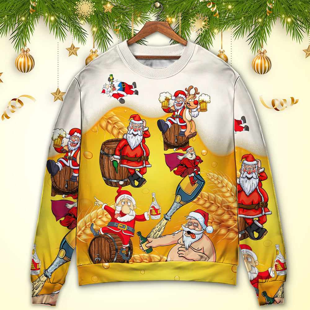 Christmas Santa Claus Drunk Beer Funny Troll Xmas - Sweater - Ugly Christmas Sweaters - Owls Matrix LTD