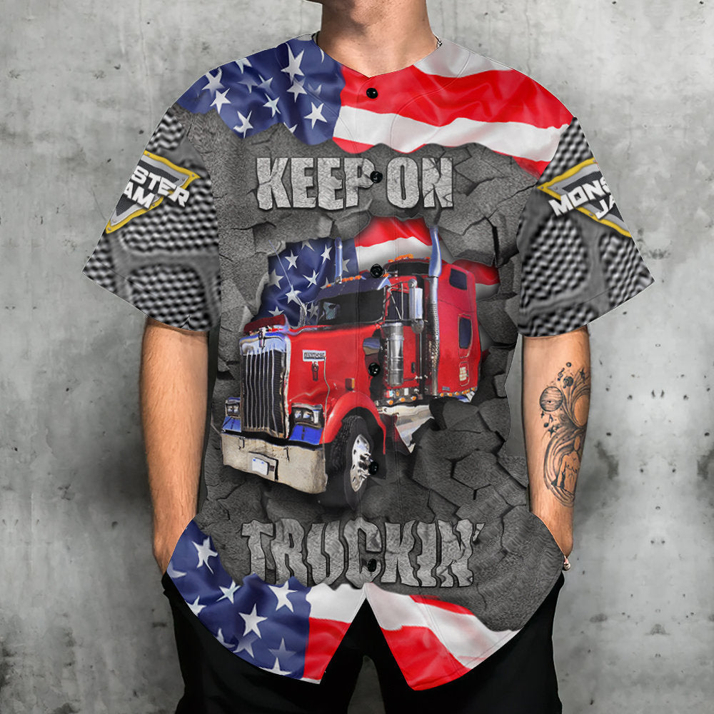 Truck Cool Monster Truck Keep On Truckin' America Style - Baseball Jersey - Owls Matrix LTD