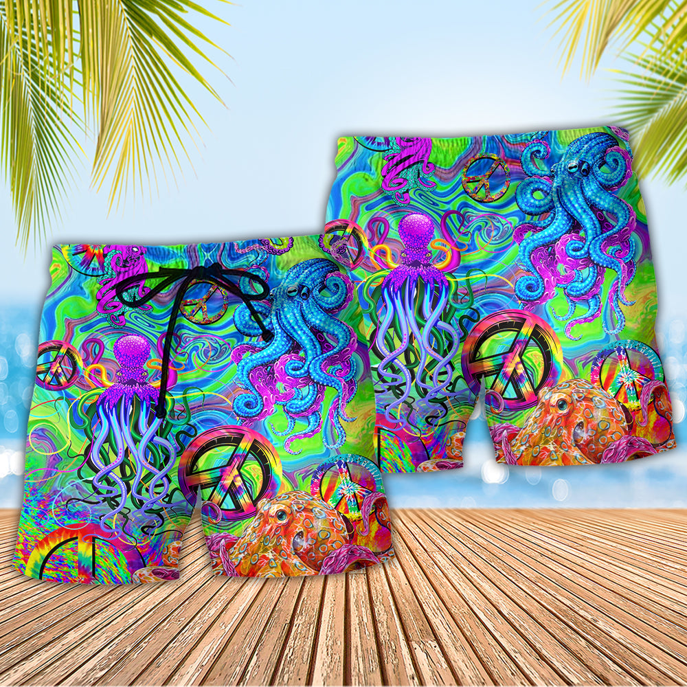 Hippie Funny Octopus Colorful Tie Dye - Beach Short - Owls Matrix LTD