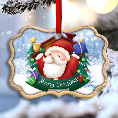 Christmas Santa Snowman Merry Christmas - Horizonal Ornament - Owls Matrix LTD