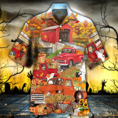 Halloween Truck With Pumpkin In Town - Hawaiian Shirt - Owls Matrix LTD