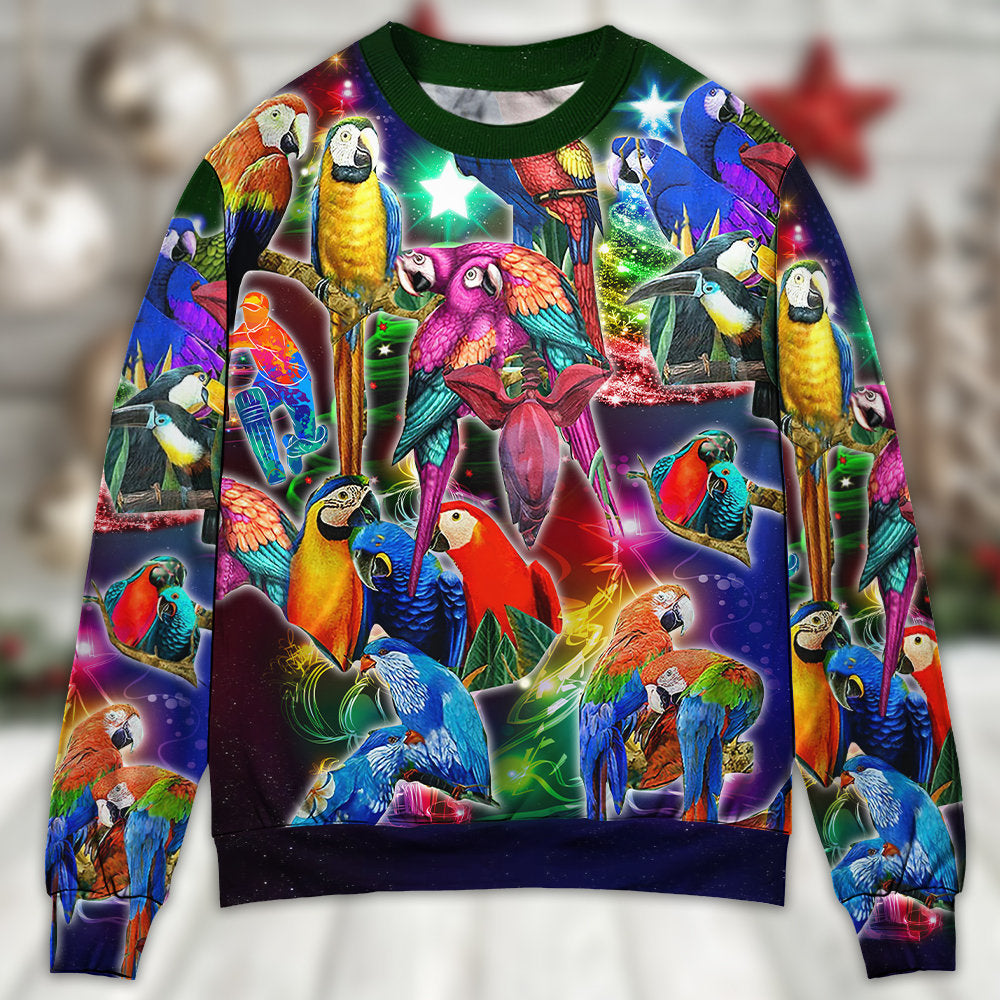 Parrot Tropical Merry Christmas - Sweater - Ugly Christmas Sweaters - Owls Matrix LTD