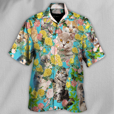 Cat With Flowers - Hawaiian Shirt - Owls Matrix LTD