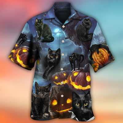 Halloween Black Cat Dark Night Style - Hawaiian Shirt - Owls Matrix LTD