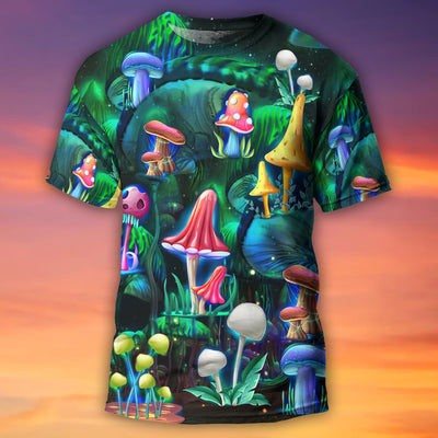 Hippie Mushroom Galaxy Neon Art - Round Neck T-shirt - Owls Matrix LTD