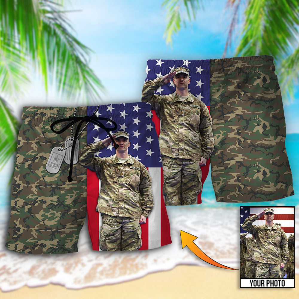 US Army Tropical US Flag Custom Photo - Beach Short - Owls Matrix LTD